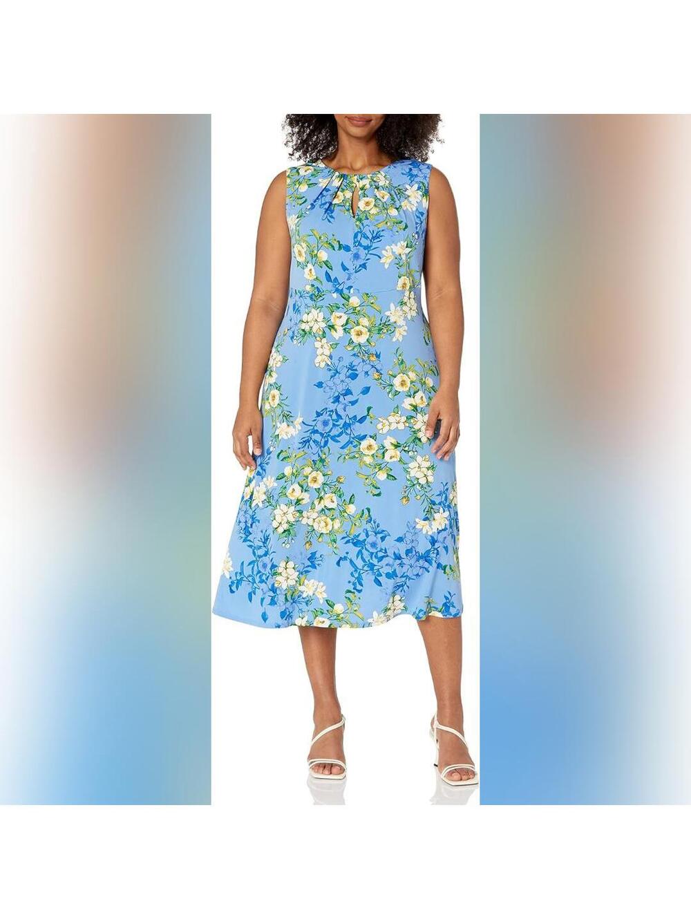 NWT London Times Sleeveless Fit & Flare Dress Pleat Tucks & Keyhole Detail, 22W